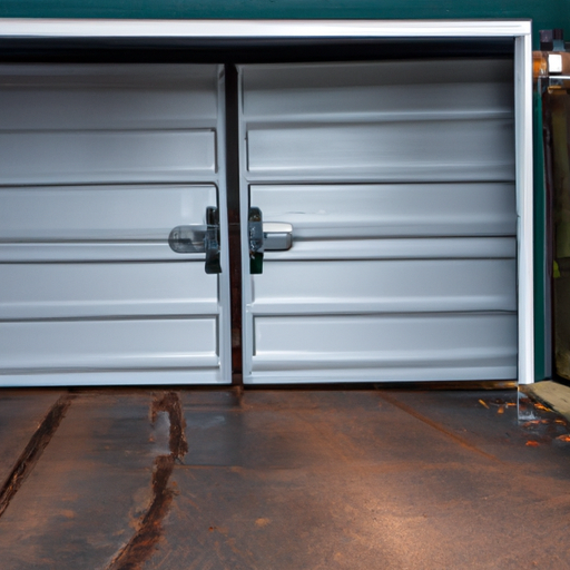 Residential garage door in Ridgewood, NJ showing panels, tracks, springs, and rollers from a driveway angle.